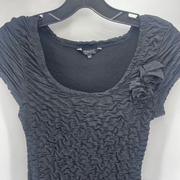 Renuar Women's Bodycon Dress Mini Rosettes Textured Scoop Neck Black Size Medium - Picture 2 of 10